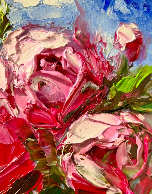 バラの絵花オリジナルアートワーク油絵30x20cm/12x8インチ