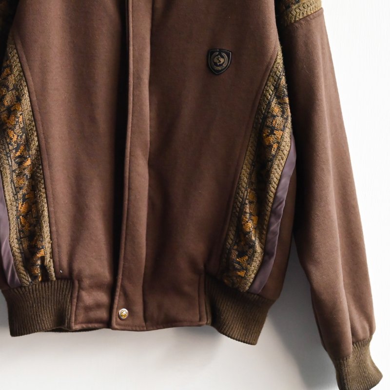 【蛋植物古著】林間小徑針織鋪棉古著夾克外套 - 女大衣/外套 - 其他人造纖維 咖啡色