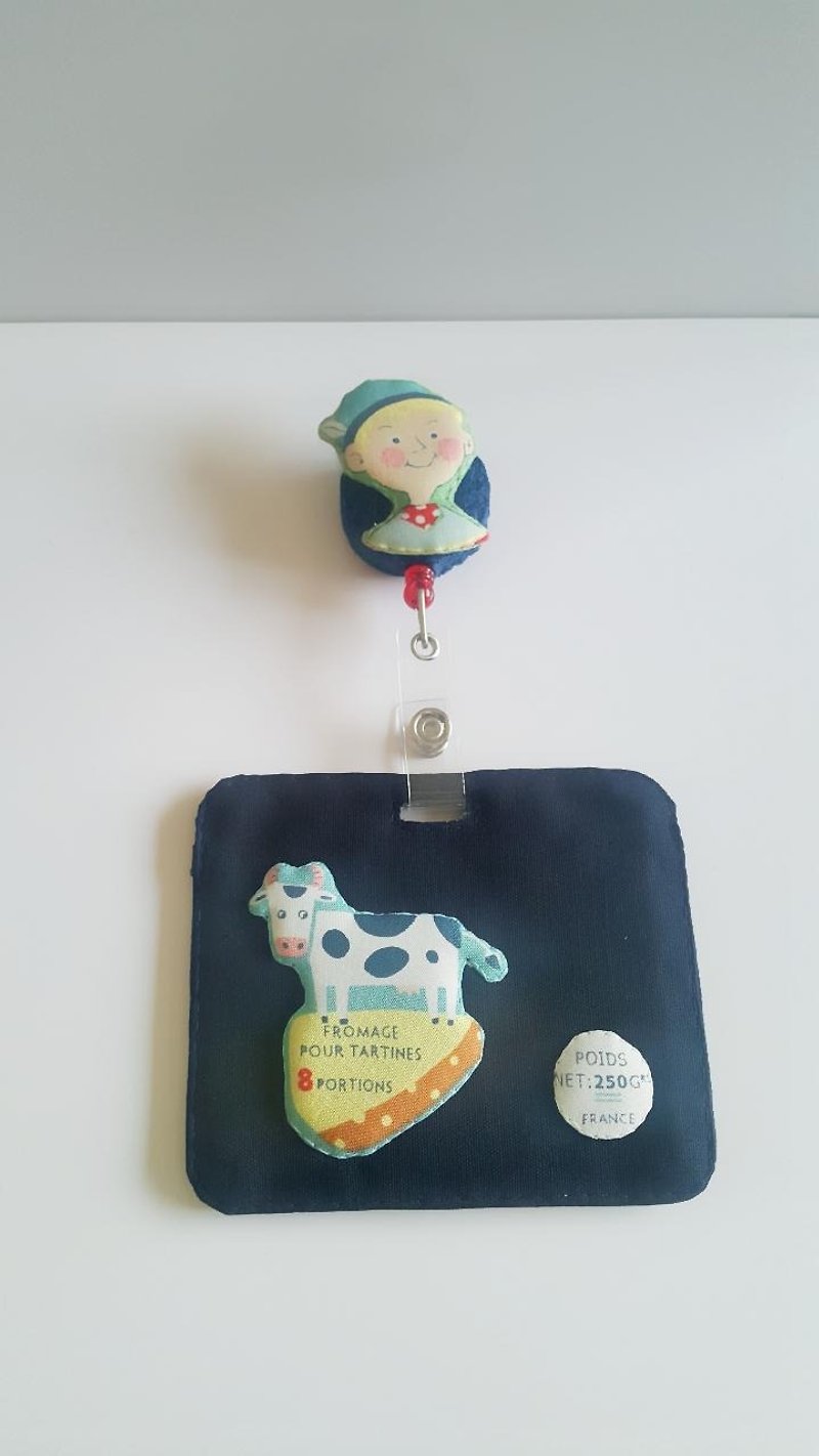 mini bear hand-made boy and ranch calf card set + telescopic pull ring (steel wire) exclusive - ID & Badge Holders - Cotton & Hemp 