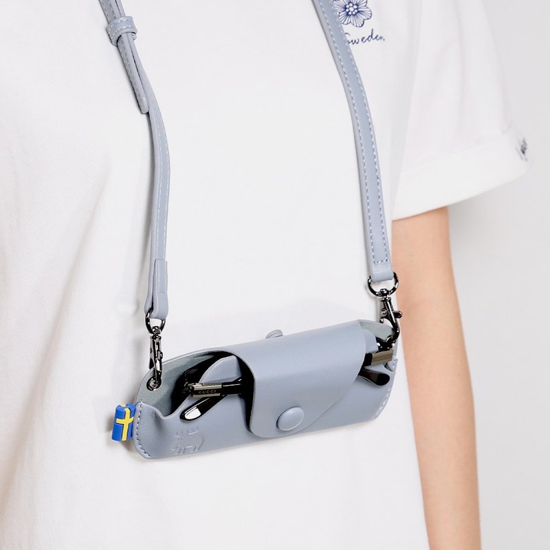 mozスウェーデン ヘラジカ 撥水 レザー メガネケース (グレーブルー) - その他 - 合皮 ブルー