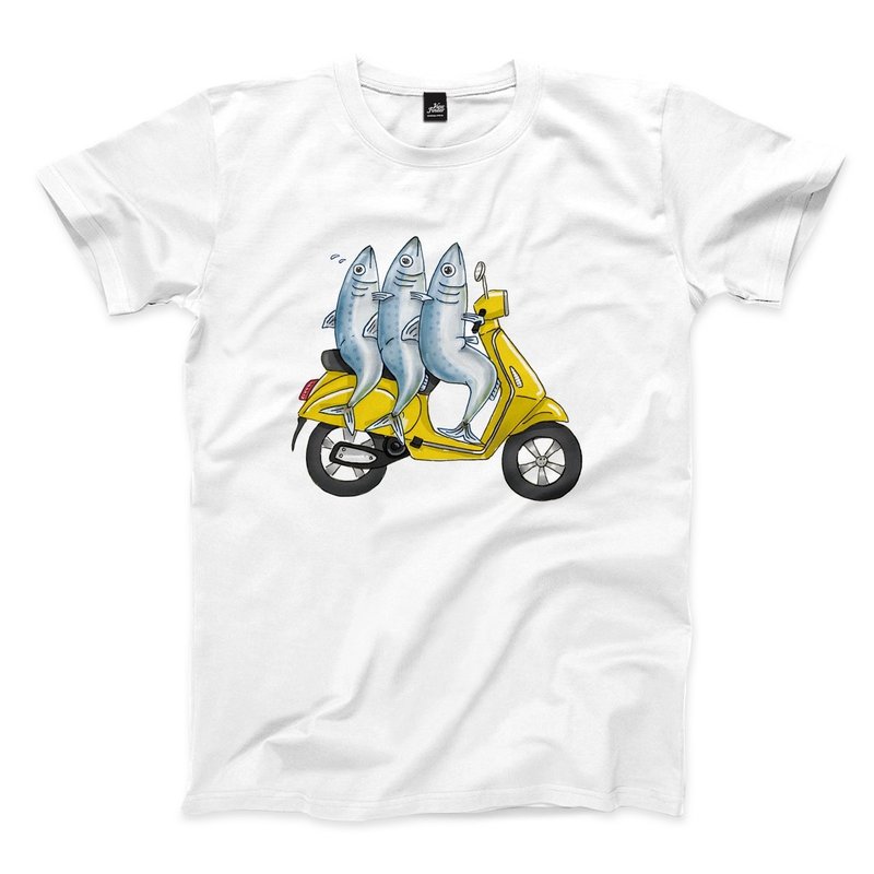 Squeeze Sardines-White-Unisex T-shirt - เสื้อยืดผู้ชาย - ผ้าฝ้าย/ผ้าลินิน ขาว