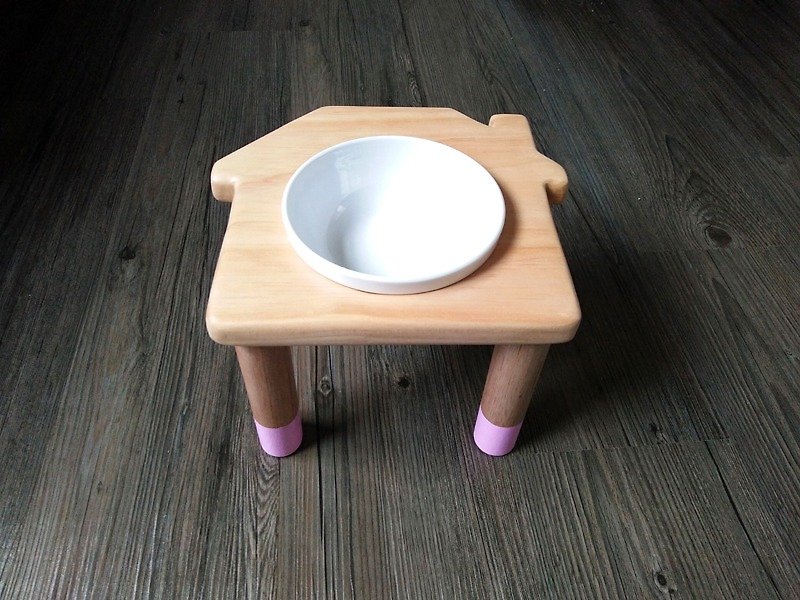 Wood hand-made table for children (to give it a home) series. Pink section (including customized name) - Pet Bowls - Wood Brown
