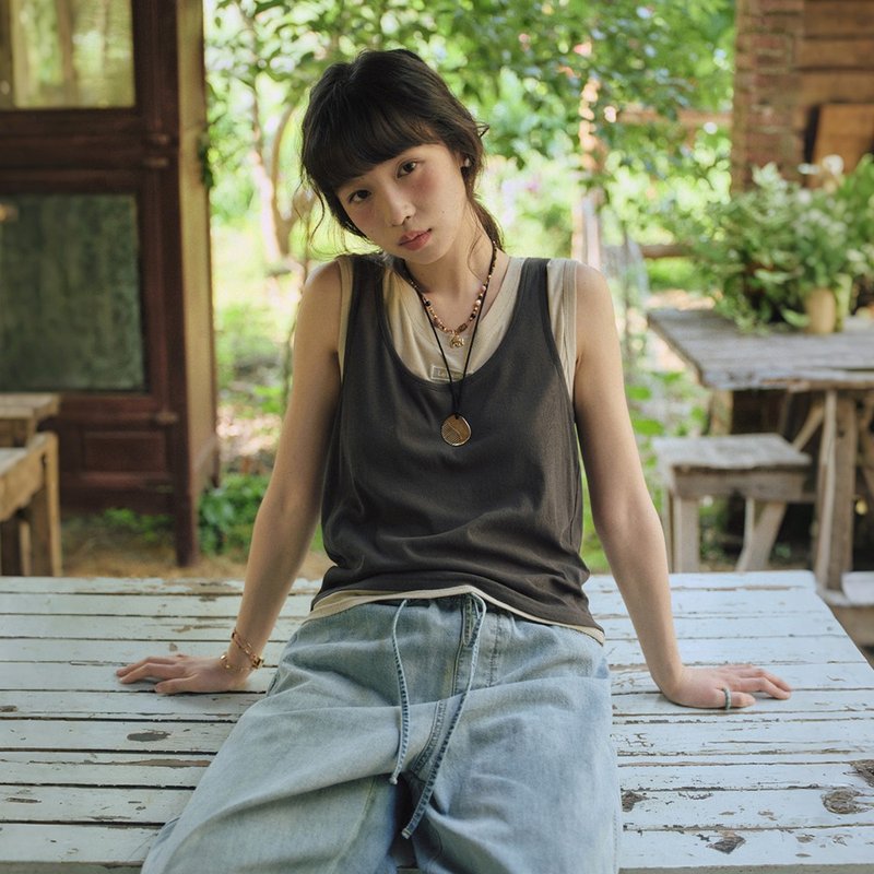 兩件套疊穿圓領背心|背心|馬甲|兩色|夏款|Sora-1838 - 背心/無袖上衣 - 棉．麻 多色