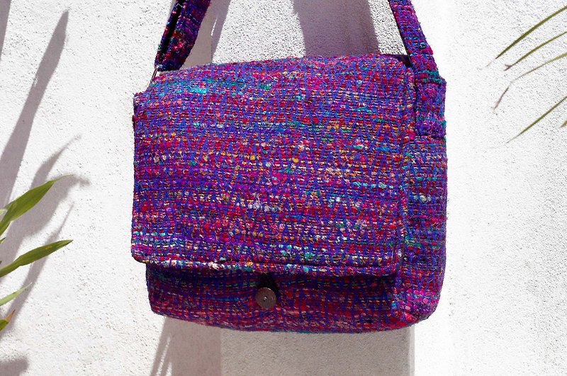 Limited Satin Cloth Lightweight Bag / Sari Line Backpack / Shoulder Bag / Side Bag / Shoulder Bag / Travel Bag - Star Blue Stripe Sally Line - Messenger Bags & Sling Bags - Silk Multicolor