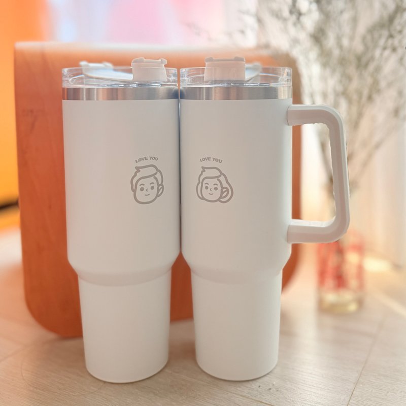 【24H出貨】愛你情侶 大冰霸 手把保溫杯 保冰保溫 飲料杯1200ml - 其他杯子 - 不鏽鋼 灰色
