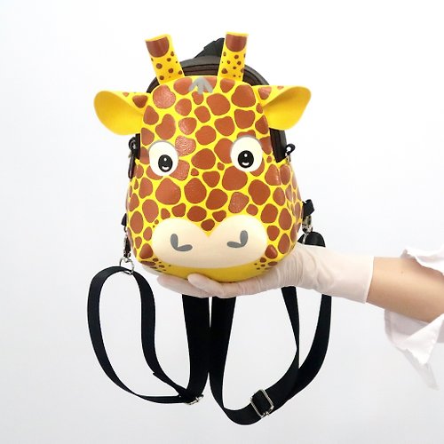 pipo89-dogs-cats Giraffe mini backpack ,crossbody bag,hand painted backpack for animals lovers