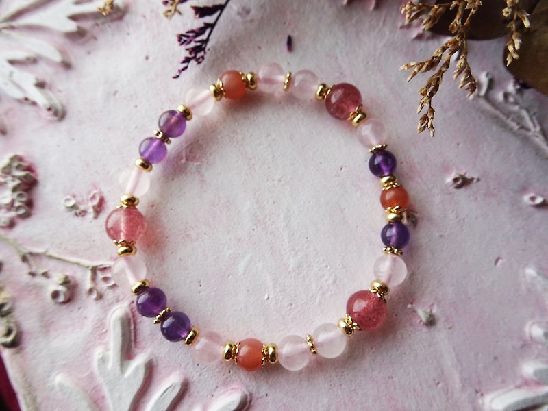 Cardamom-Starlight Strawberry Orange Moonlight Amethyst Pink Crystal Bracelet - Bracelets - Crystal Pink