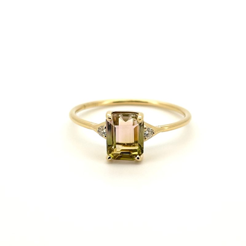 The Petite  -  天然西瓜雙色碧璽(1.28ct) 18k黃金鑽戒 - 戒指 - 貴金屬 