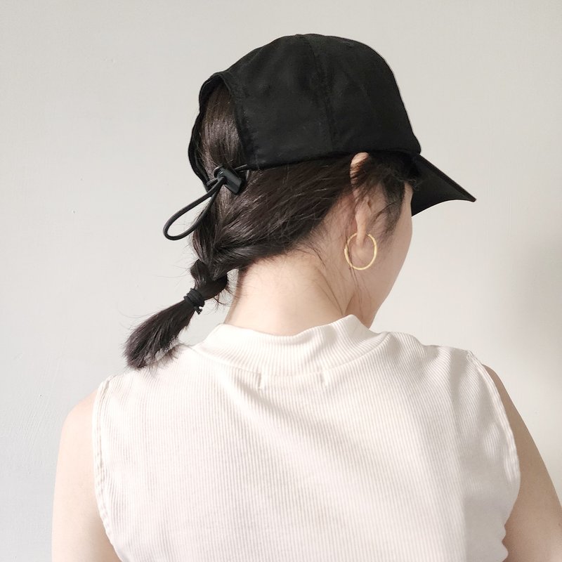 Pull String Baseball Cap拉繩調節棒球帽-黑 - 帽子 - 棉．麻 