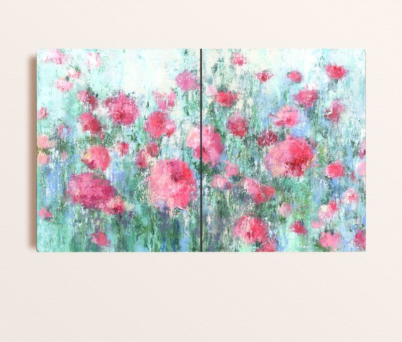 原創畫布油畫 50x80cm 牡丹抽象花卉現代藝術 - 插畫/繪畫/寫字 - 其他材質 綠色