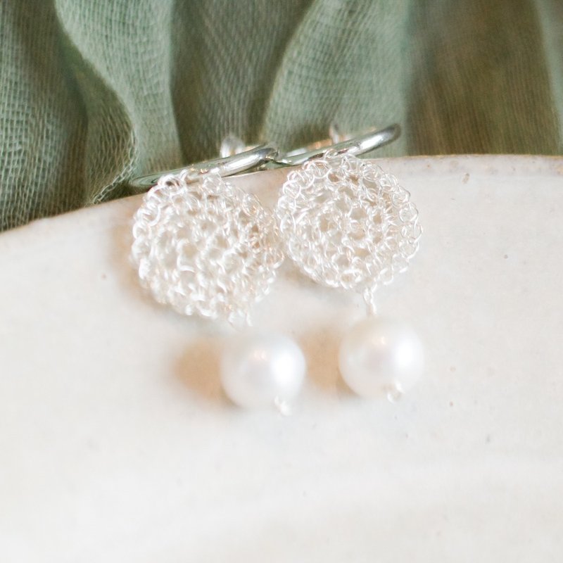 Delicate Wire Lace and Freshwater Baroque Pearl Earrings - Earrings & Clip-ons - Copper & Brass Silver