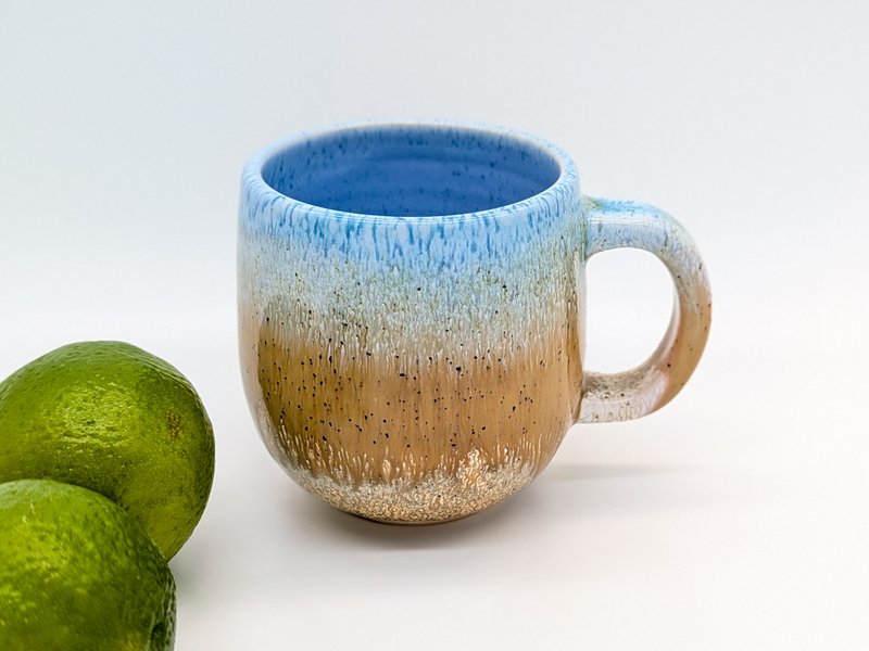 Handmade ceramic mug Two sizes 400 ml and 250 ml Blue cup with drips - แก้ว - ดินเหนียว สีน้ำเงิน