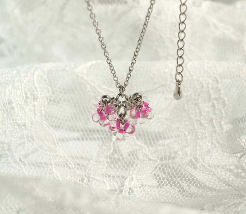 ハンドメイドネックレス Lacrima ピンクのしずく 日本製ガラスビーズ ギフトにおすすめ - 項鍊 - 玻璃 粉紅色