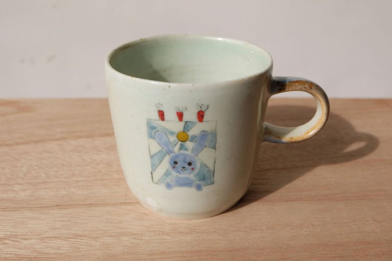 手工小兔子雙面馬克杯 瓷杯 - 咖啡杯/馬克杯 - 瓷 白色