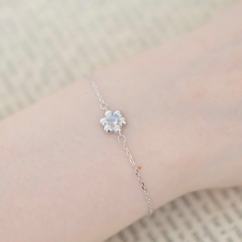 Moonstone 925 Sterling Silver Wave Flower Bracelet - Bracelets - Crystal Blue