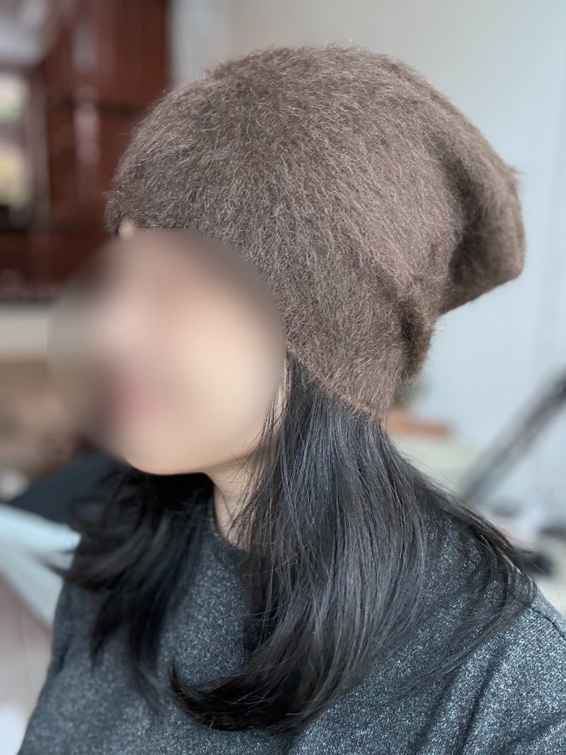 /Pre-order/ Deep Coffee Pure Yak Down Slouchy Beanie/Lightweight Warm Fashion Long Beanie/100% Fine Soft Yak Down - หมวก - ขนแกะ สีนำ้ตาล