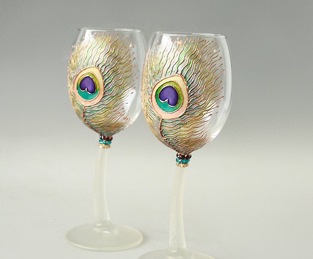 Peacock Feather Wineglass