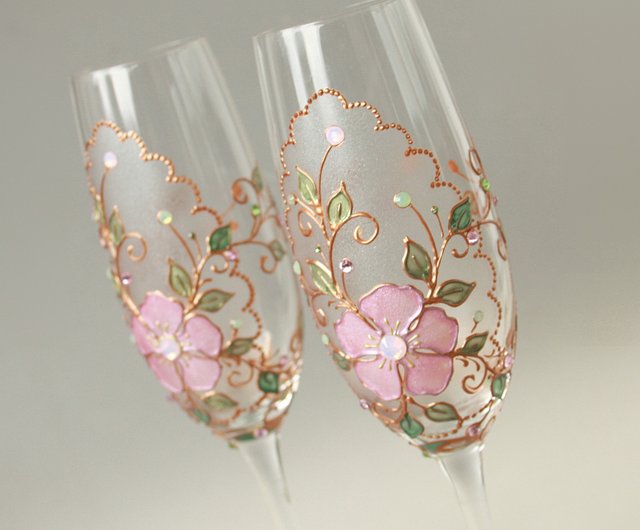 Wine Glasses Black Gold Flowers Swarovski Crystals, Hand-painted set of 2 -  Shop NeA Glass Bar Glasses & Drinkware - Pinkoi