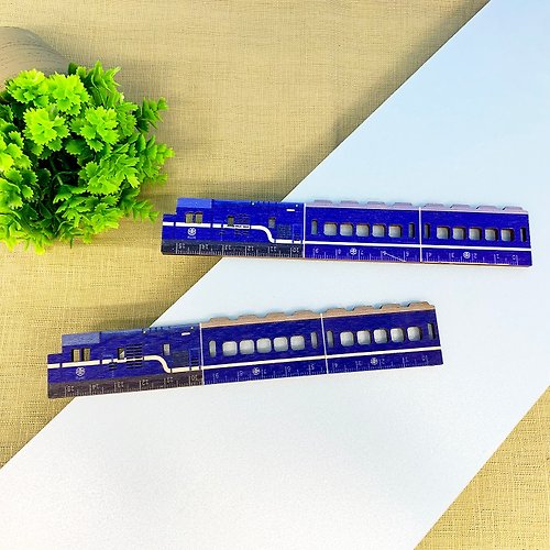 新格子創意設計 15cm列車造型木尺－R100柴電藍 白墨 / 木紋 台鐵授權