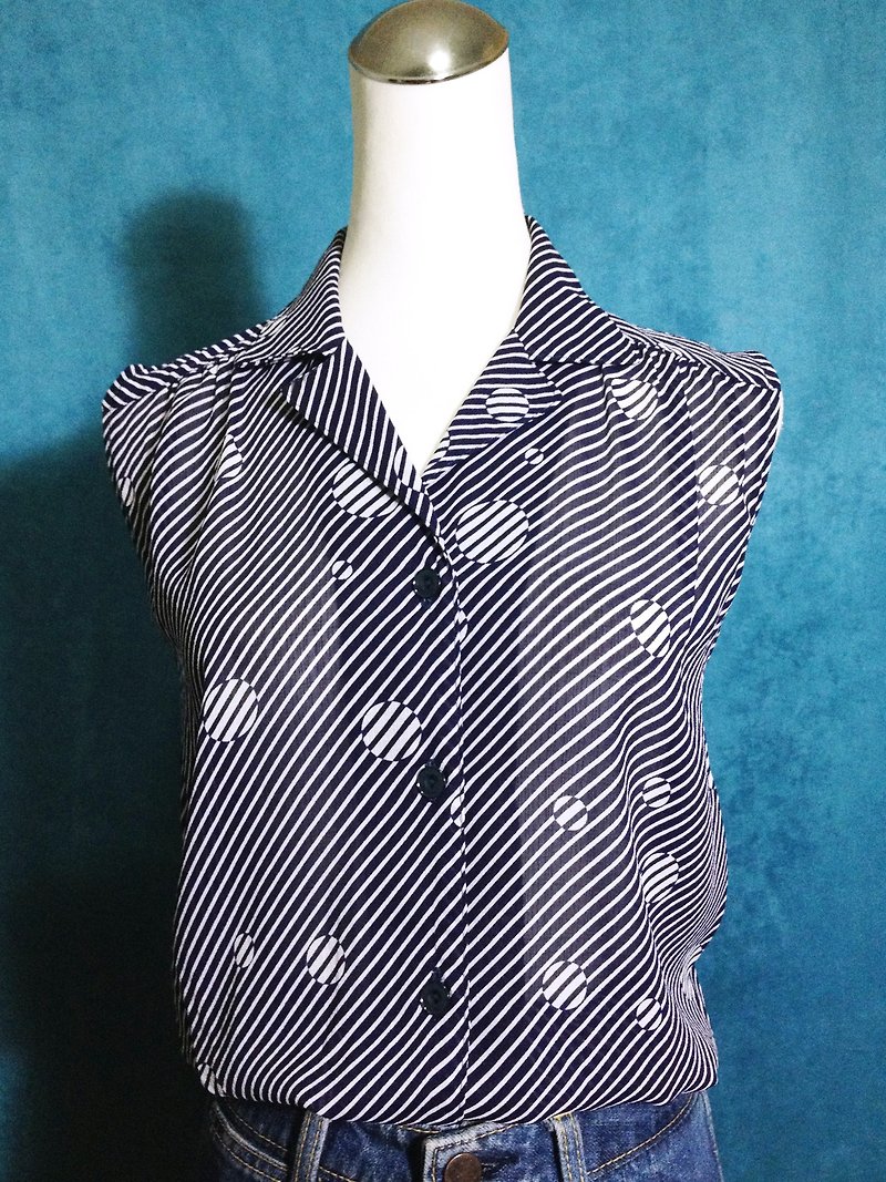 Ping-pong vintage [vintage shirt / elastic waist retro totem sleeveless vintage shirt] abroad back VINTAGE - Women's Shirts - Polyester Blue