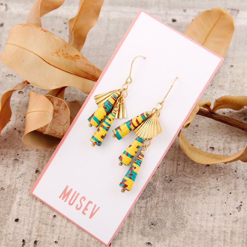 MUSEV geometric pattern gold fan dangling earrings - Earrings & Clip-ons - Paper Multicolor