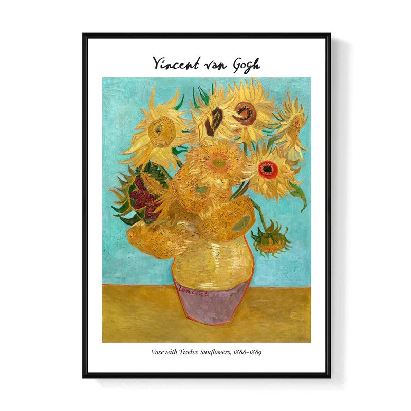梵谷_十二朵向日葵的花瓶(有字版) -  梵谷系列掛畫/大師名作系列 - 海報/掛畫/掛布 - 其他材質 橘色