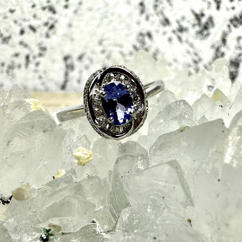 坦桑石 丹泉石 寶石級 鑽切 S925銀鍍金 戒指 - 戒指 - 純銀 藍色