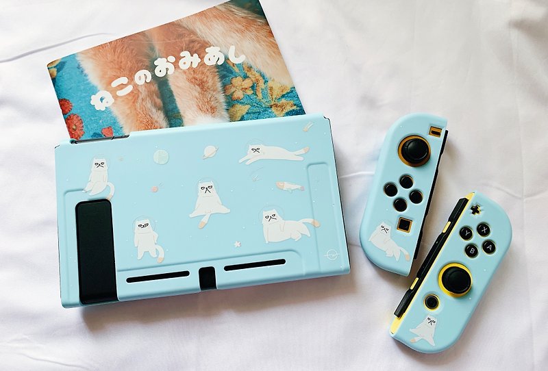 Cream Blue World-weary Cat Starman SWITCH/OLED Protective Case Comes with Cat Meat Ball Joystick Protective Glue - Gadgets - Plastic Blue