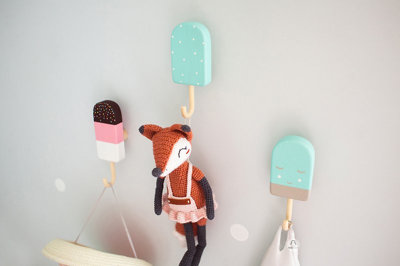 Ice cream wall hooks for nursery for clothes and towels, coat rack, Wall Decor - Kids' Furniture - Wood 