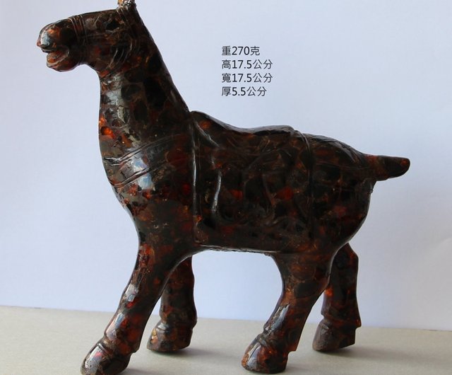 古い琥珀の装飾品、ビルマの血の琥珀、馬を導くために手彫りの馬270gアート - ショップ shanchiart Antique shop 置物 -  Pinkoi