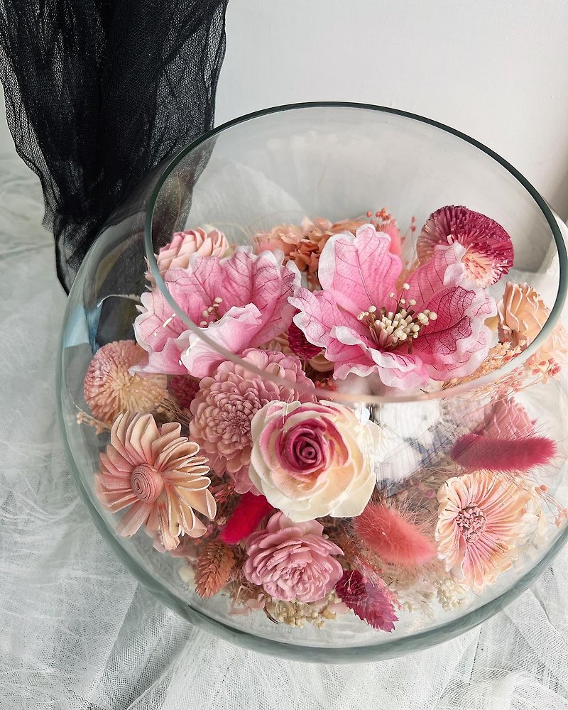伊登花室 玻璃圓球 微景觀 乾燥桌花 - 乾燥花/永生花 - 植物．花 粉紅色