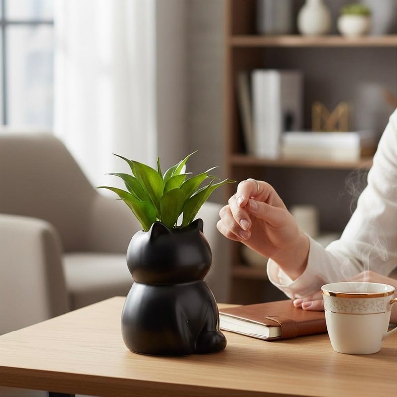 黒猫と暮らすアガベのフェイクグリーン - 置物 - プラスチック グリーン