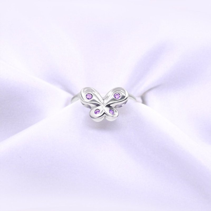Silver butterfly wings diamond ring - Purple (ring circumference can be adjusted) - General Rings - Other Metals Purple