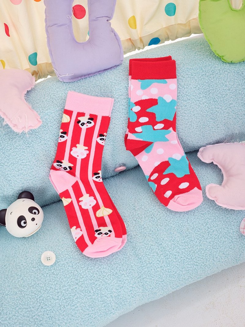 2-Pack Knitted Socks with Panda and Strawberry Pattern - Socks - Other Materials Multicolor