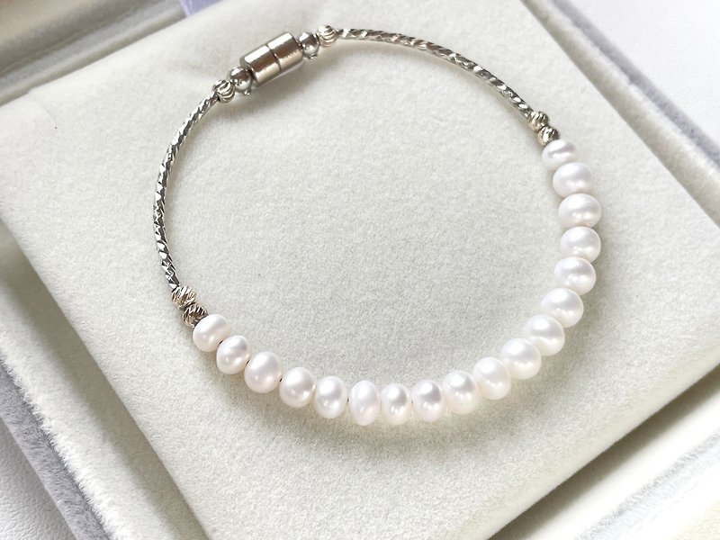 Half Moon Natural Freshwater Pearl Abacus Bead Half Circle Bracelet Magnetic Clasp - Bracelets - Pearl White