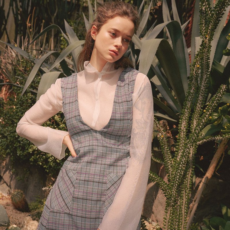 VITALSIGN Green Checked Pocket Dress - 洋裝/連身裙 - 聚酯纖維 多色