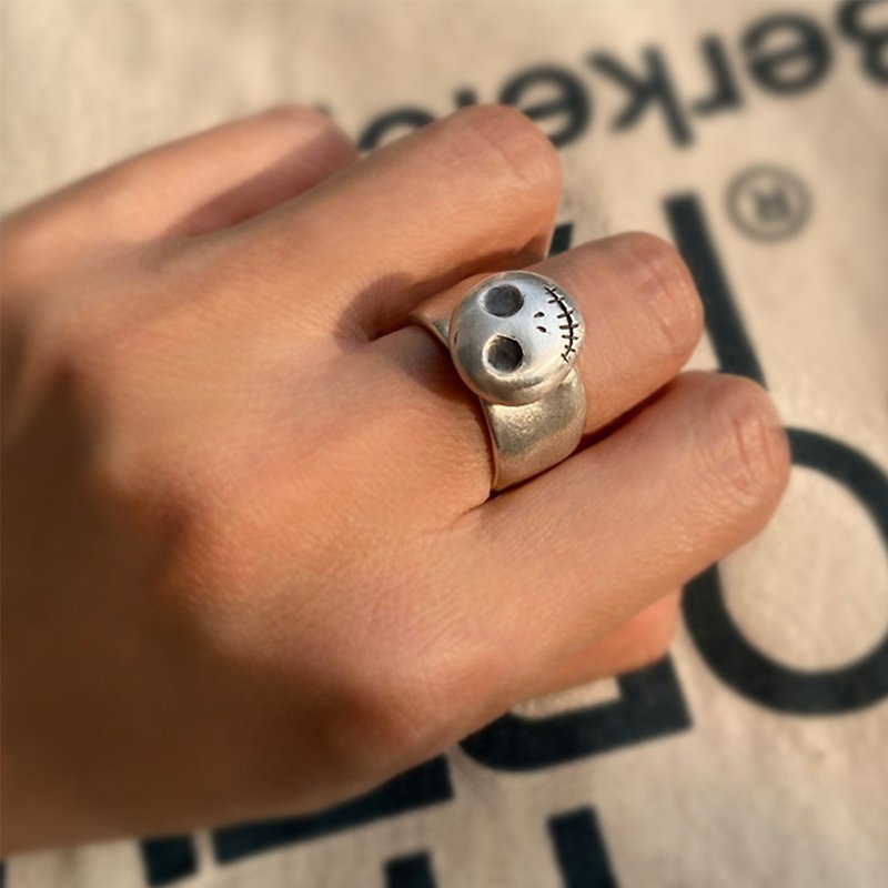 Original handmade 999 Silver skull ring cute street punk style open ring lettering custom silver jewelry - General Rings - Silver 