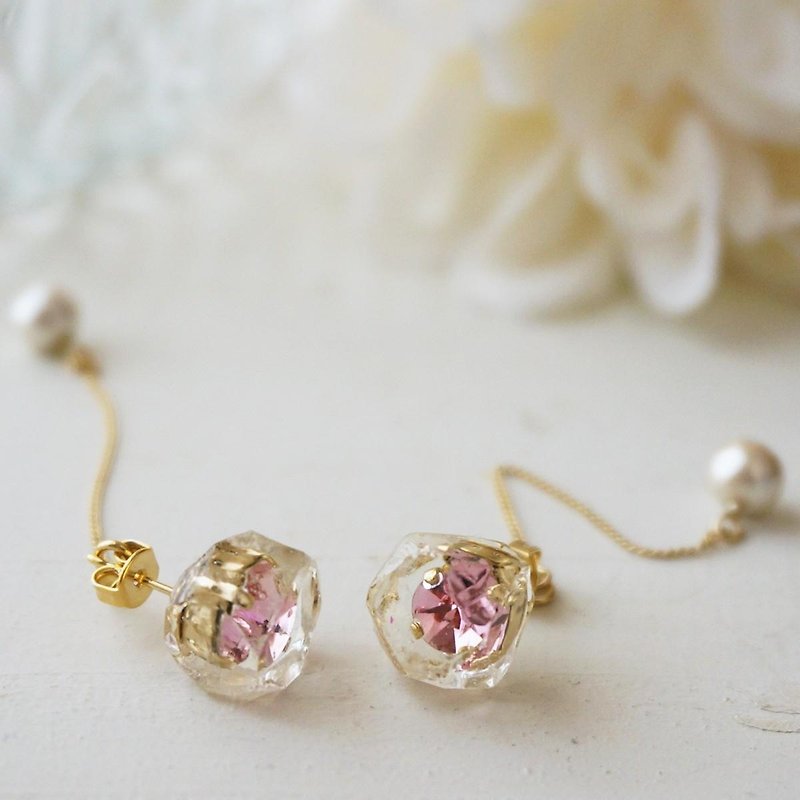 Frozen swarovski earring - 耳環/耳夾 - 寶石 粉紅色