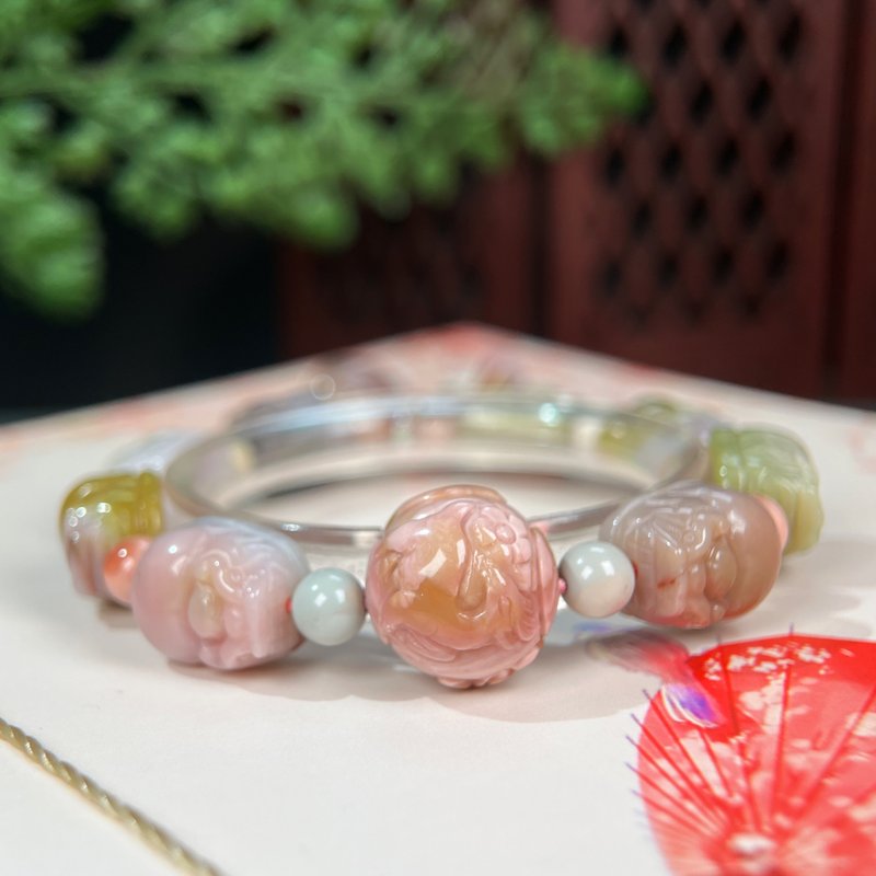 鹽源瑪瑙貔貅設計手釧 搭鹽源瑪瑙如意蓮藕 配阿拉善梅花小鹿圓珠 - 手鍊/手環 - 半寶石 