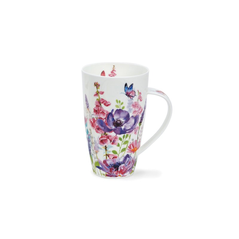 [100% Made in the UK] Dunoon Breeze Flower Shadow Bone China Mug-Purple-600ml - Mugs - Porcelain Purple