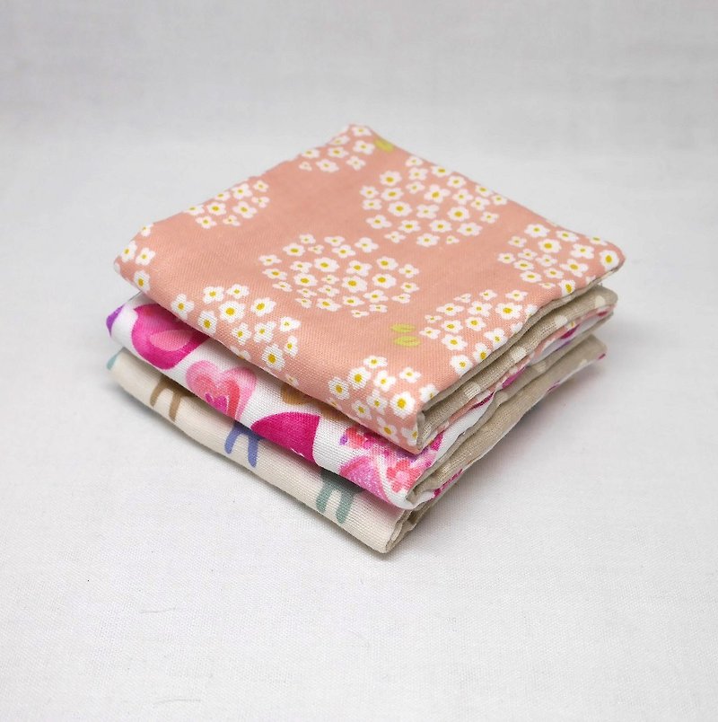 Japanese Handmade 6 layer of gauze mini-handkerchief/ 3 pieces in 1unit - スタイ - コットン・麻 ピンク