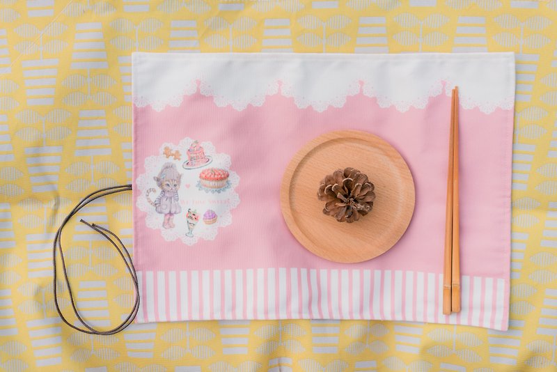 下午茶甜點貓咪午餐墊 - 野餐墊/露營用品 - 棉．麻 粉紅色