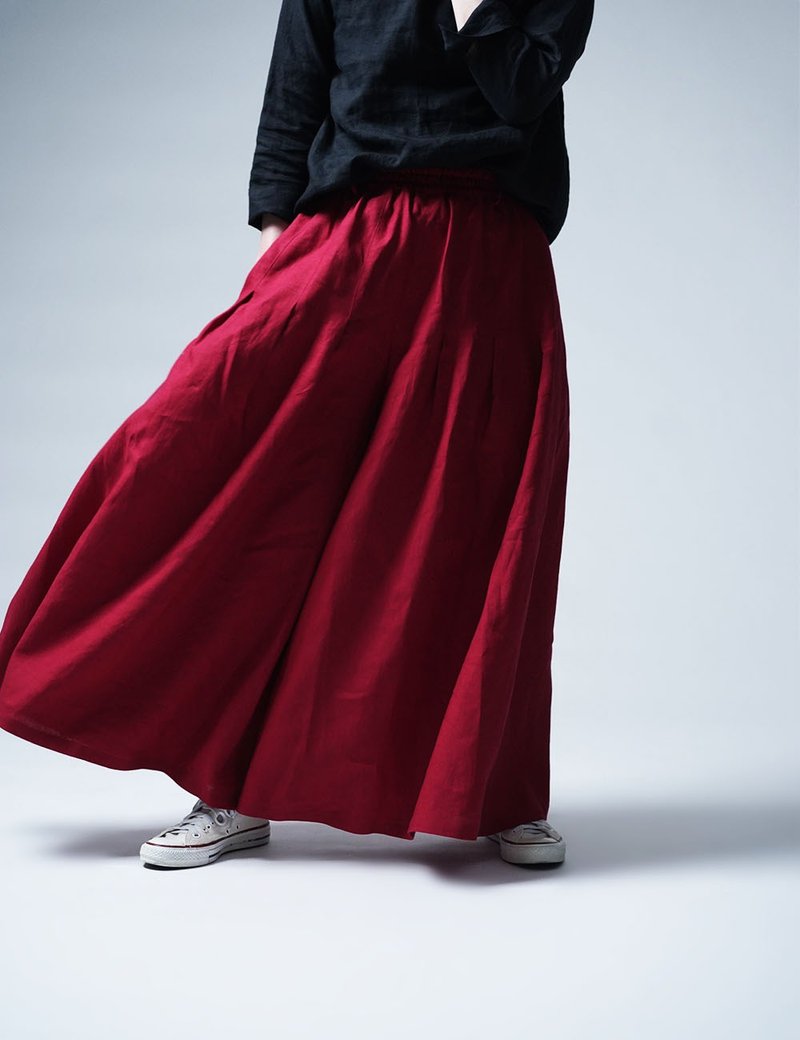 Linen Pants 袴(はかま)パンツ/赤紅 b002k-akb1 - 女長褲 - 亞麻 紅色