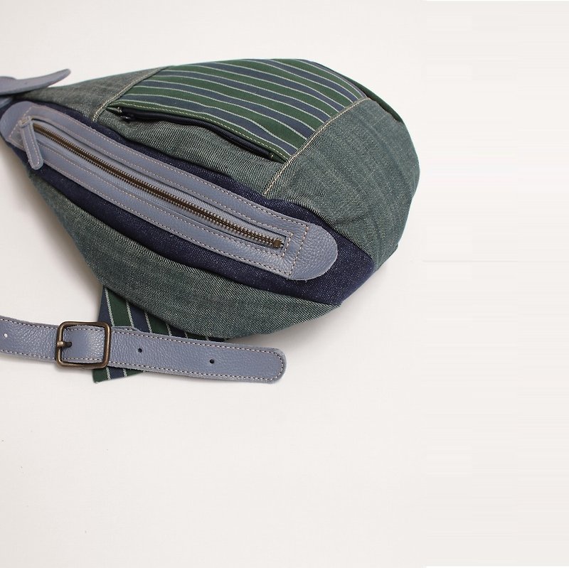 Shoulder bag · denim patchwork - กระเป๋าเป้สะพายหลัง - ผ้าฝ้าย/ผ้าลินิน สีน้ำเงิน