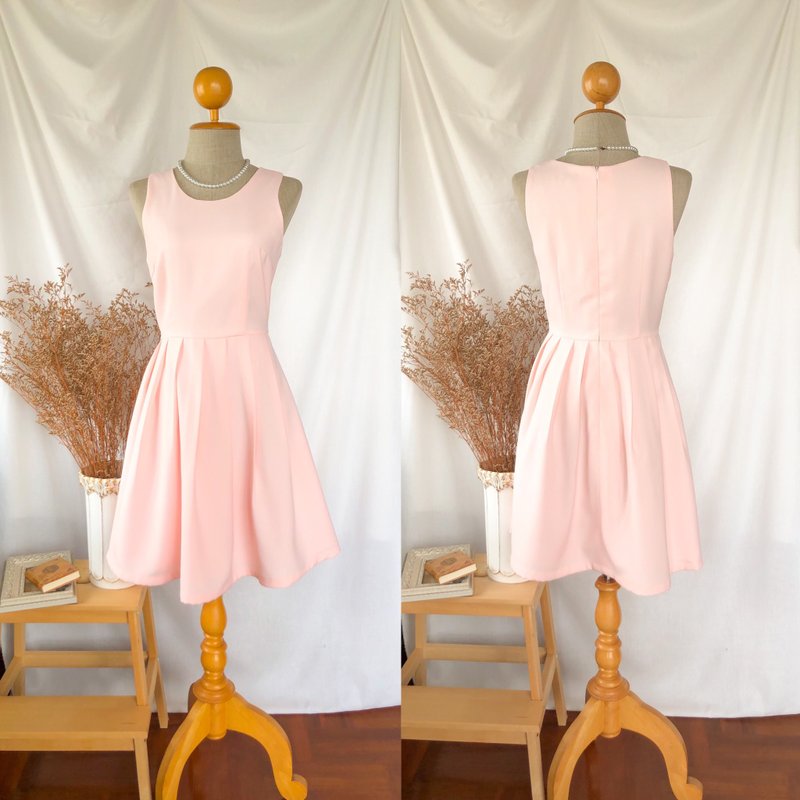 Peach pink Dress summer sundress sleeveless pleated party prom bridesmaid dress - 洋裝/連身裙 - 聚酯纖維 粉紅色