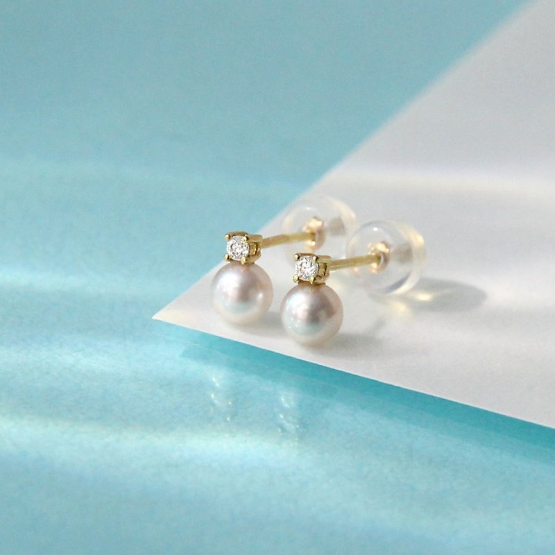 Akoya日本海水珍珠18K耳釘 - 耳環/耳夾 - 寶石 白色