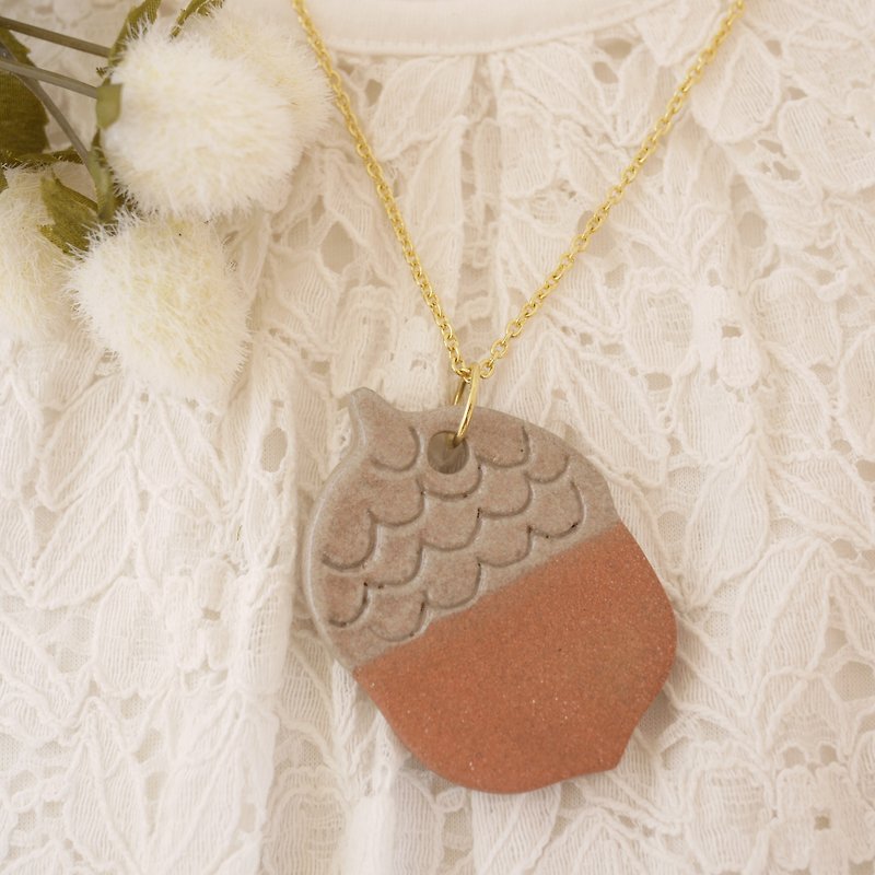Acorn necklace (wave) / Acorn necklace [wave] - สร้อยคอ - ดินเผา สีนำ้ตาล