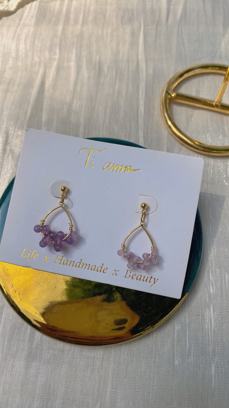 Amethyst Half Wreath。925 silver earrings - ต่างหู - คริสตัล สีม่วง