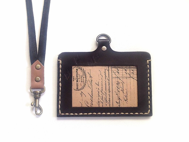 POPO│ carved into the dark │. │ Horizontal Leather Card Holder - ID & Badge Holders - Genuine Leather Black