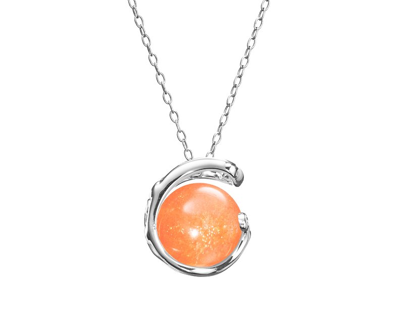 Sunstone 925 Sterling Silver Pendant Necklace, Orange color Birthstone Jewelry - สร้อยคอทรง Collar - เงินแท้ สีส้ม